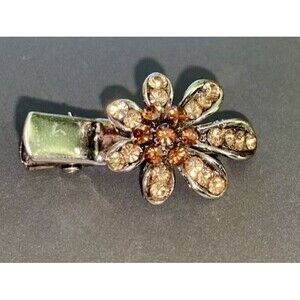 Vintage SNK Brown & Beige Rhinestone Silver Tone Shawl Wrap Scarf Alligator Clip